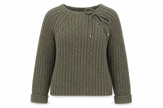 Brave Soul Women Green Chunky Knit Lace-Up Pullover Jumper Size S