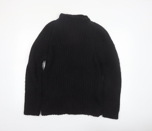 Zara Women Black Wool Blend Mock Neck Chunky Knit Pullover Jumper Size 14