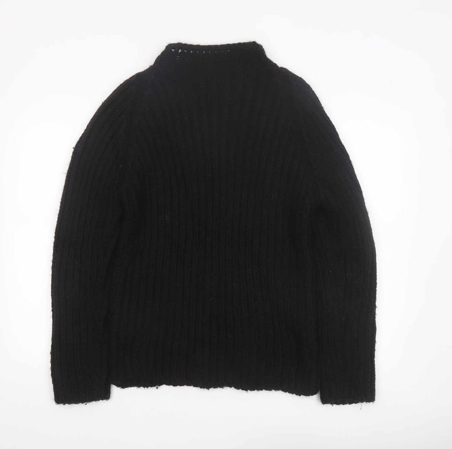 Zara Women Black Wool Blend Mock Neck Chunky Knit Pullover Jumper Size 14