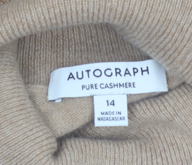 Marks and Spencer Autograph Women Beige Roll Neck Pure Cashmere Jumper Size 14