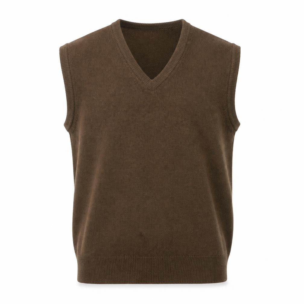 Sabre Men's Brown Lambswool Sleeveless V-Neck Vest Jumper XL