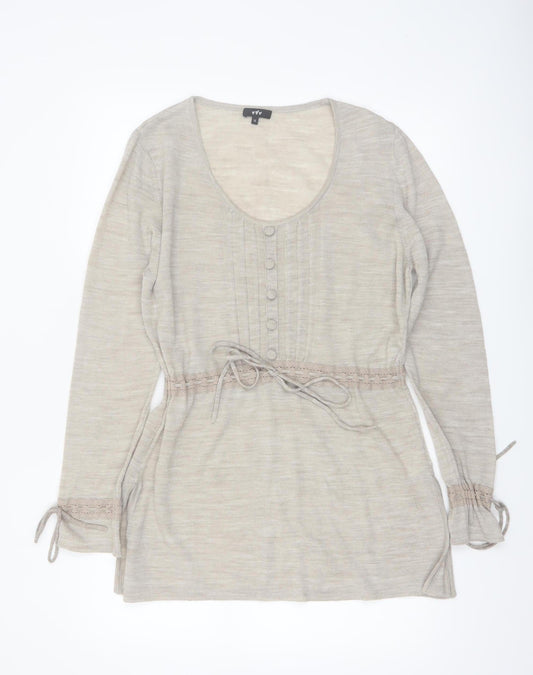 Marks and Spencer Per Una Beige Knit Tunic Jumper Womens Size 16 Scoop Neck