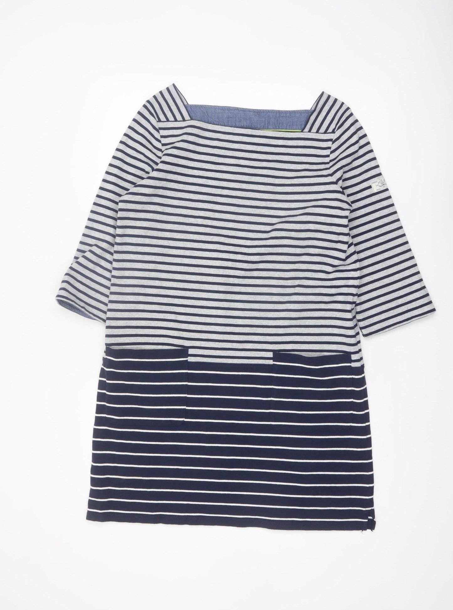 Joules Women Blue Striped Cotton Shift Dress UK 12 3/4 Sleeve Nautical