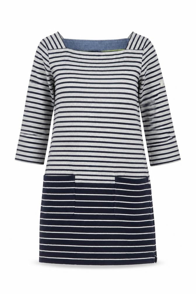 Joules Women Blue Striped Cotton Shift Dress UK 12 3/4 Sleeve Nautical