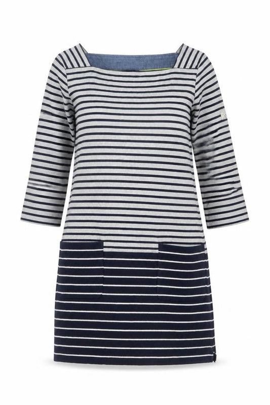 Joules Women Blue Striped Cotton Shift Dress UK 12 3/4 Sleeve Nautical