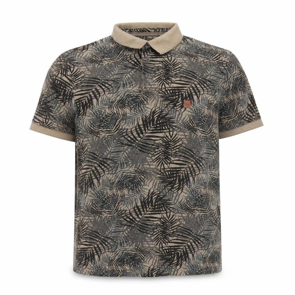 Indicode Men’s Beige Tropical Leaf Print Polo Shirt Size L