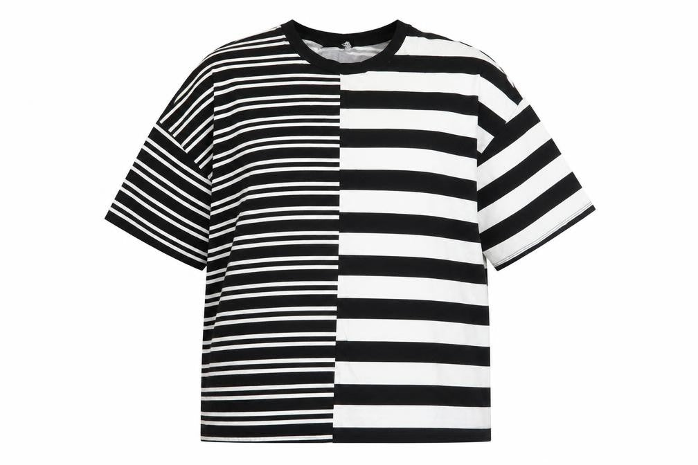 ASOS DESIGN Women Black White Striped Relaxed Cotton T-Shirt Size 18