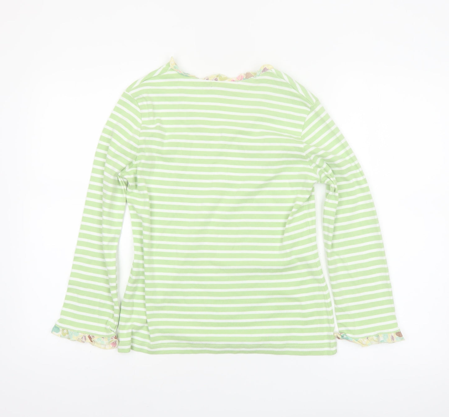 Boden Womens Green White Striped Long Sleeve Cotton T-Shirt Size 14