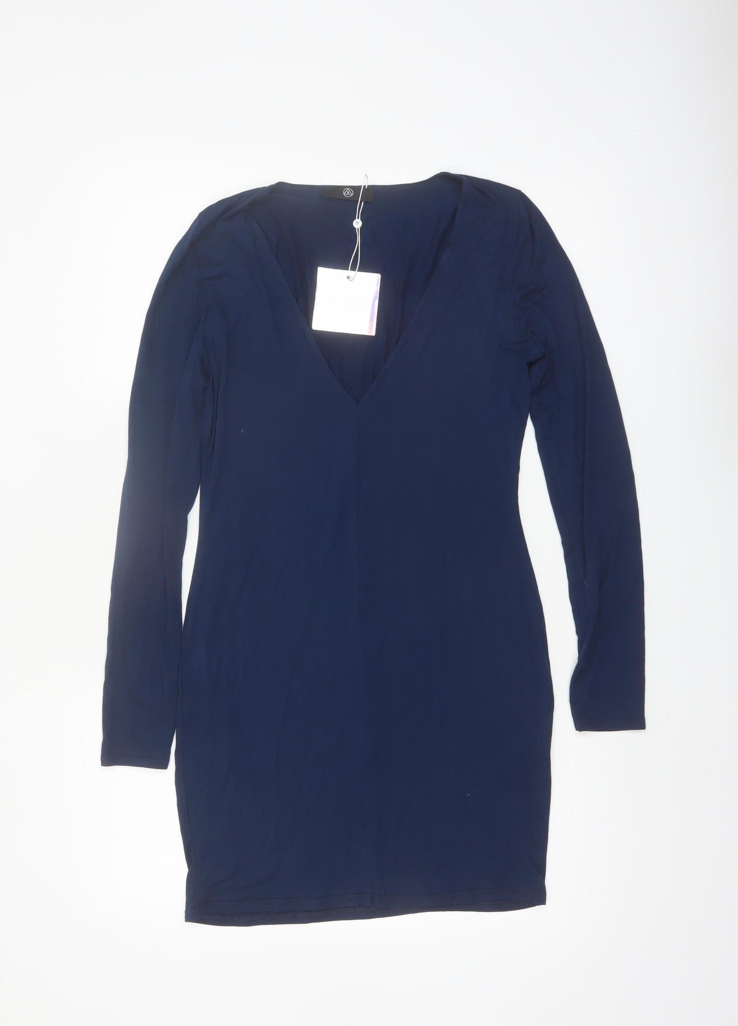 Missguided Women's Blue Size 14 V-Neck Long Sleeve Bodycon Dress