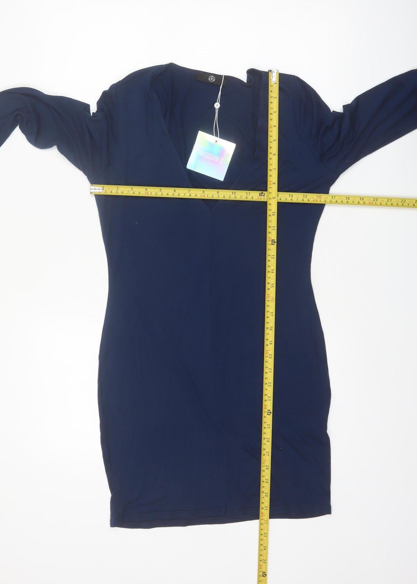 Missguided Women's Blue Size 14 V-Neck Long Sleeve Bodycon Dress