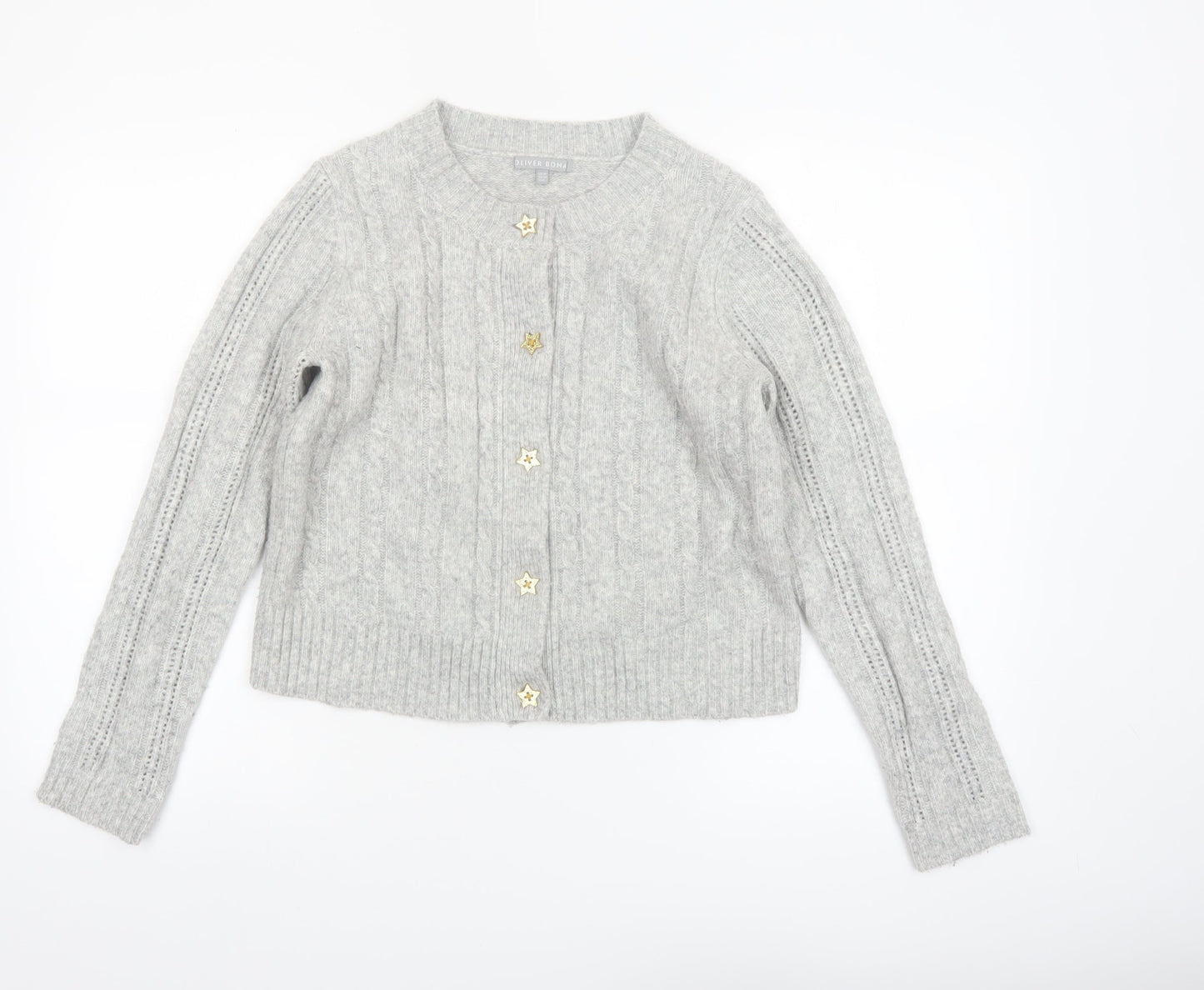 Oliver Bonas Women Grey Cable-Knit Cardigan UK10 Wool Blend