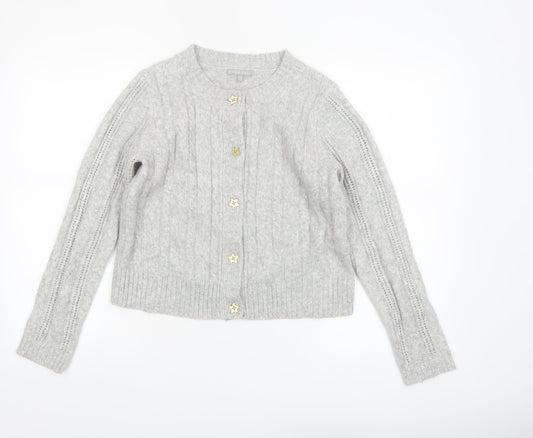 Oliver Bonas Women Grey Cable-Knit Cardigan UK10 Wool Blend
