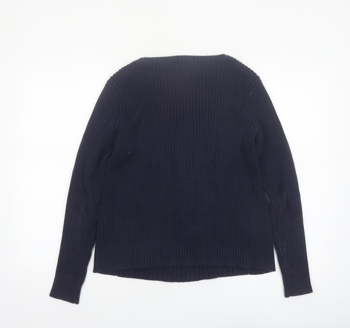 Lands' End Women's Blue Cable-Knit Cotton V-Neck Jumper XS
