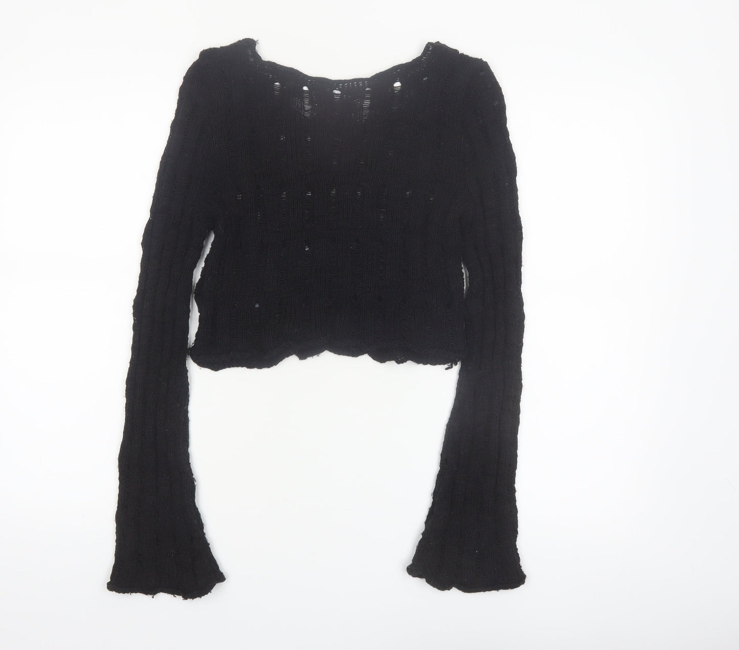 ASOS Design Women Black Size 8 Open-Knit Long Sleeve Cropped Jumper
