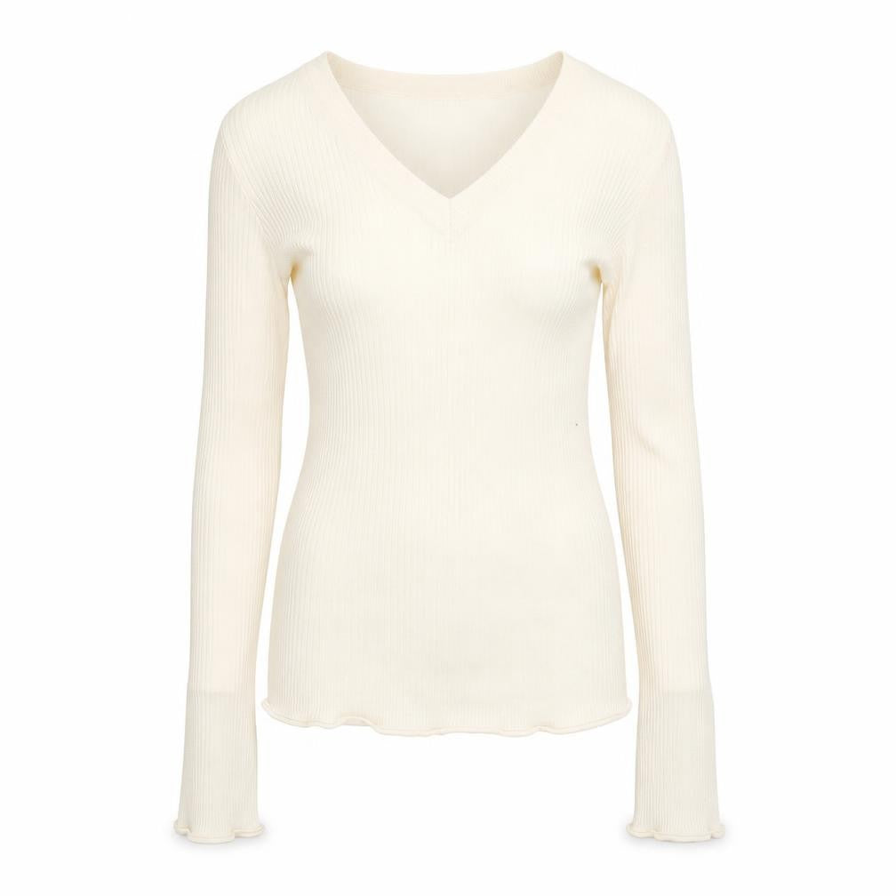 Gap Women's Ivory V-Neck Slim Fit Long Sleeve Cotton Jumper Size S