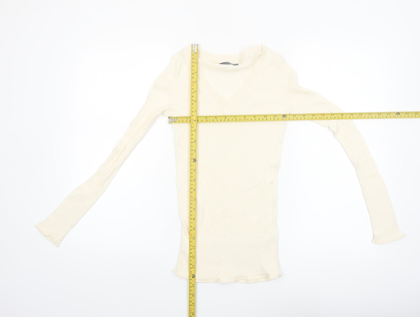 GAP Women's Ivory V-Neck Slim Fit Long Sleeve Cotton Jumper Size S