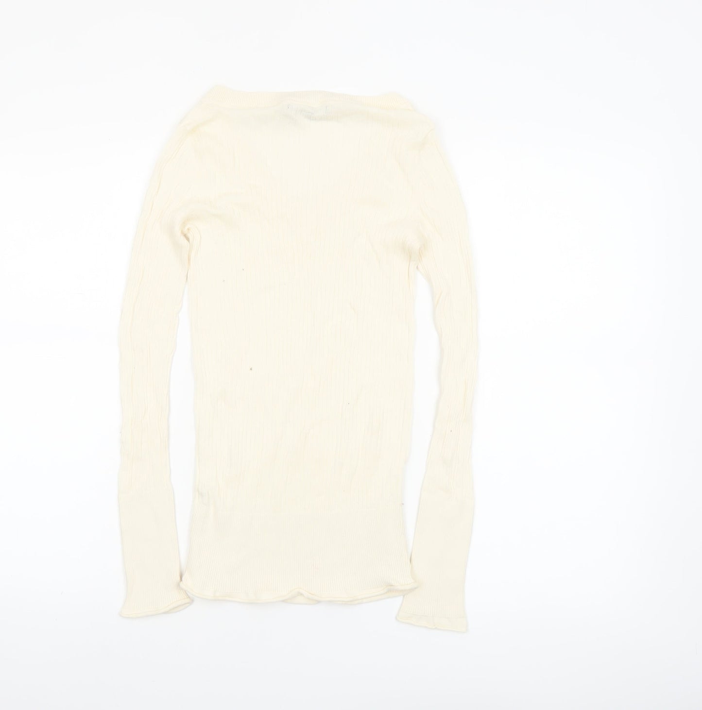 GAP Women's Ivory V-Neck Slim Fit Long Sleeve Cotton Jumper Size S