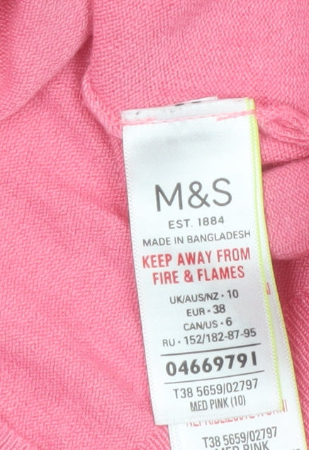 Marks and Spencer Womens Pink Size 10 Crew Neck Button Cardigan