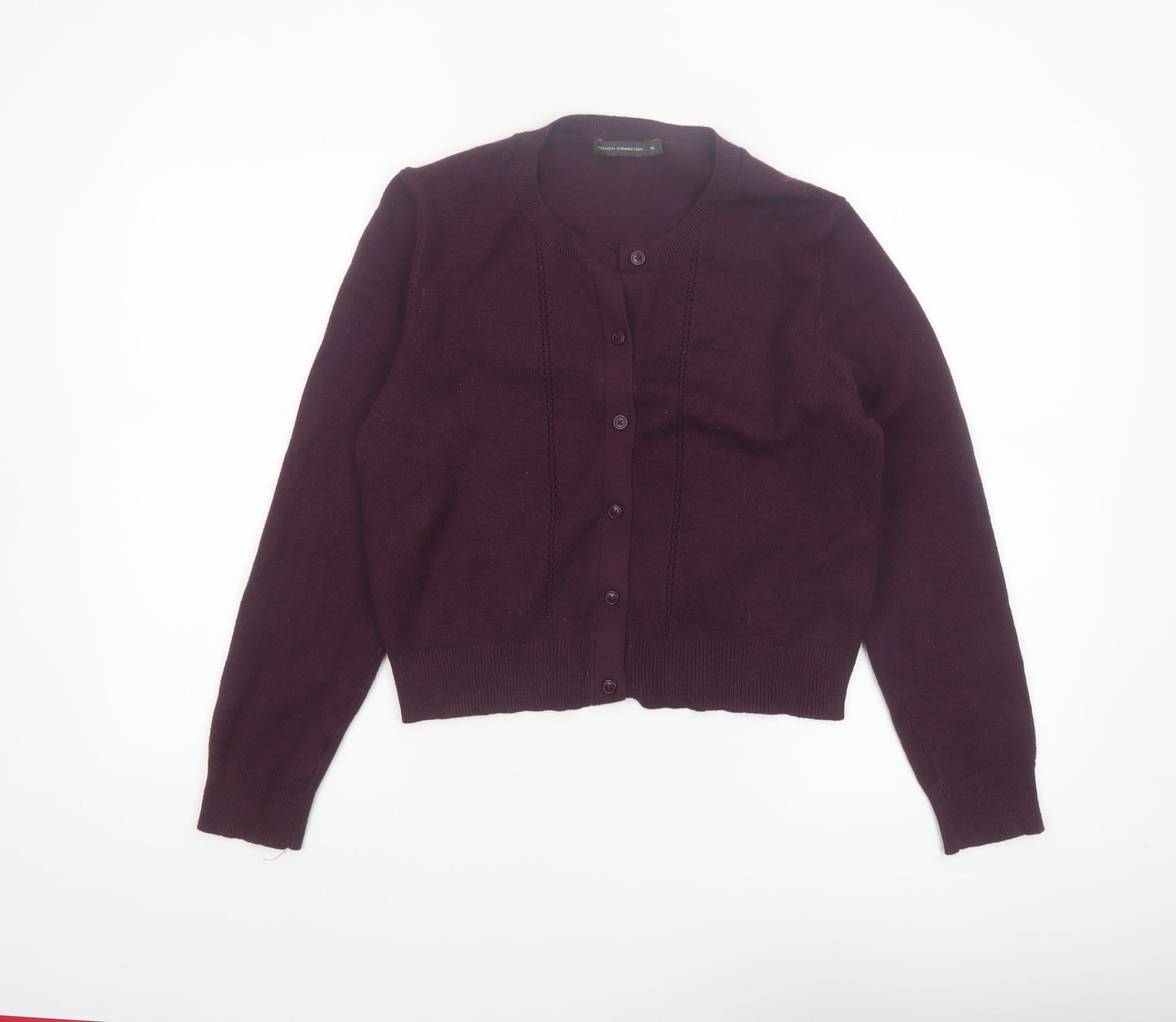 French Connection Women's Purple XL Crew Neck Button Cardigan