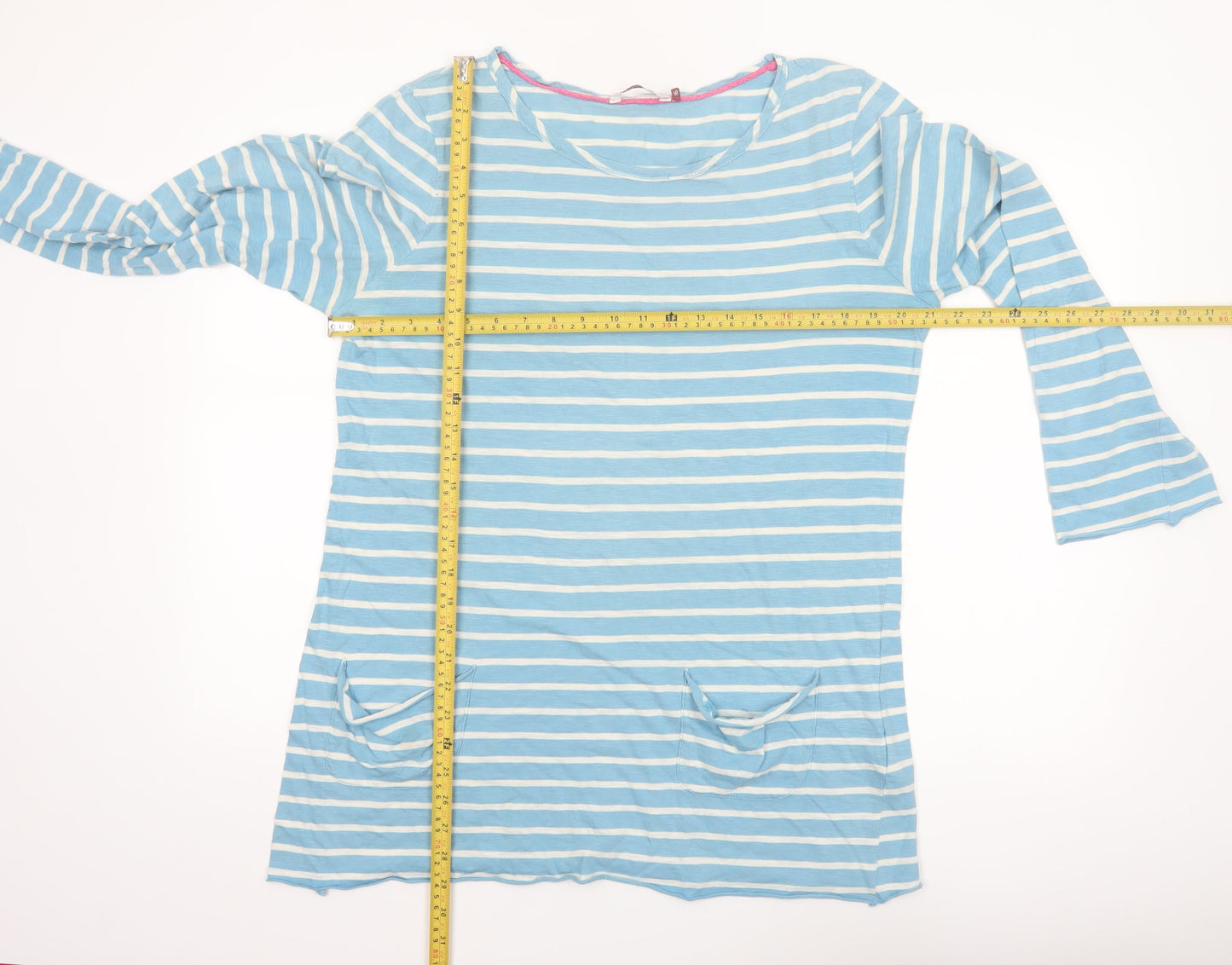 White Stuff Women's Blue Striped Cotton Long Sleeve Tunic Top Size 16