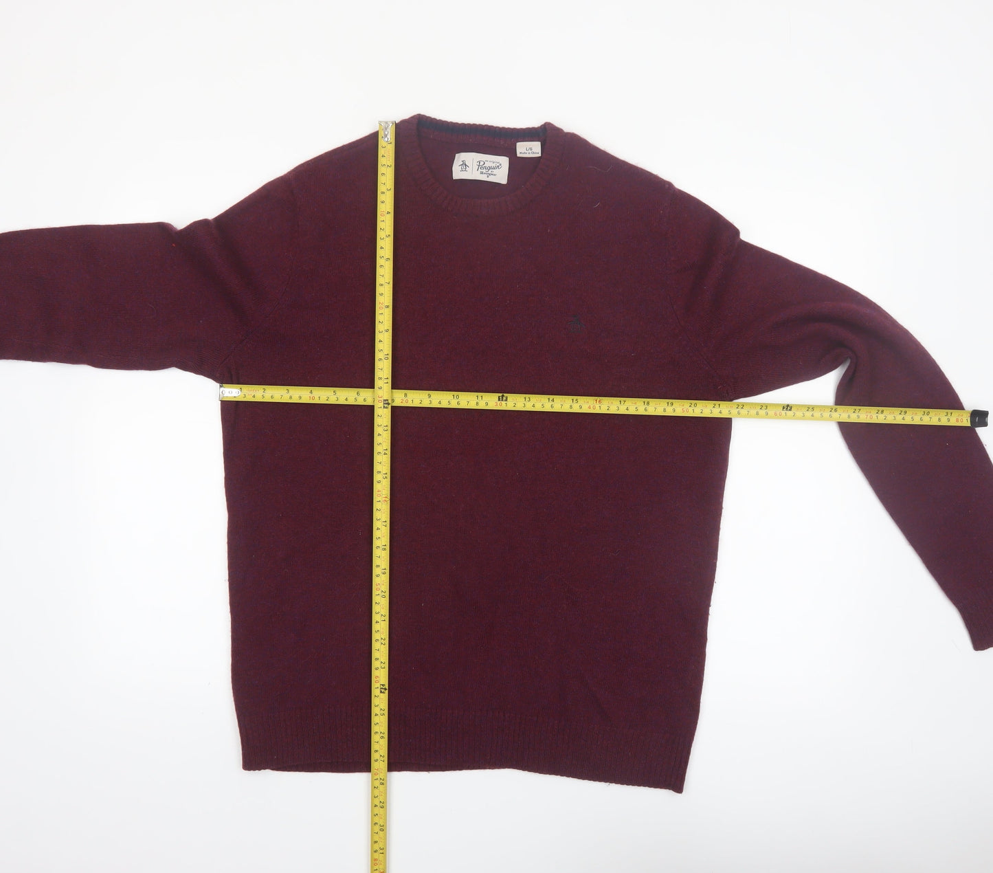 Original Penguin Men's Red Wool Crew Neck Jumper Size L