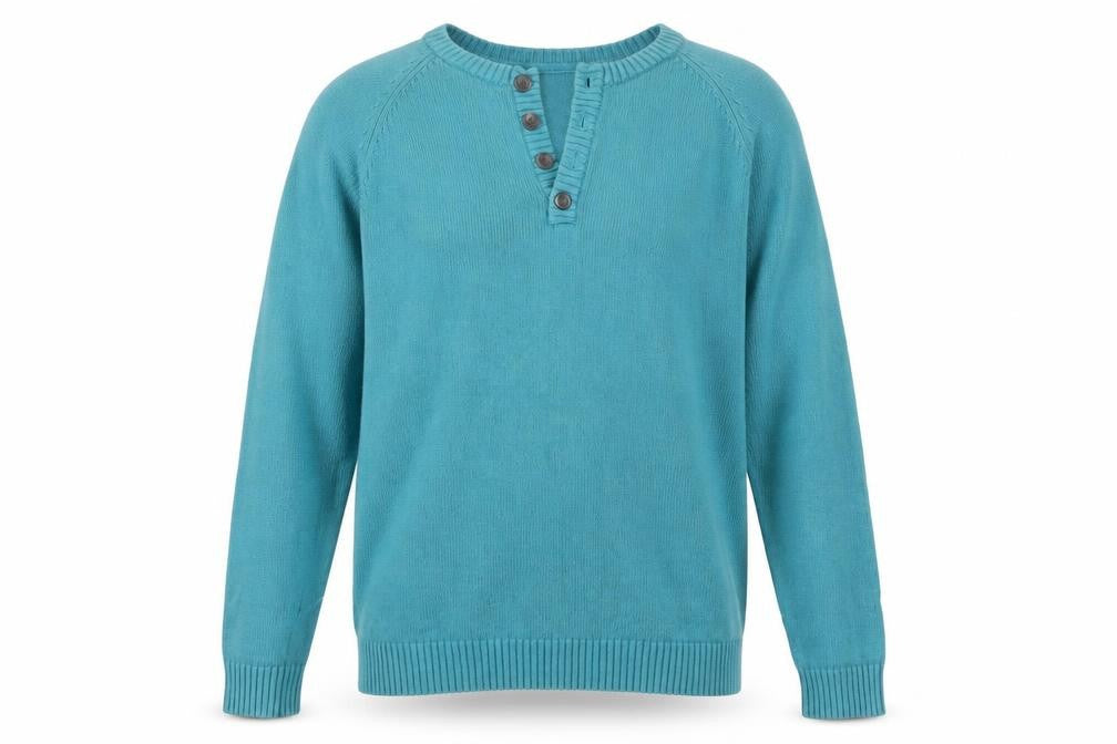 Cotton Traders Men's Green Henley Jumper Size L 100% Cotton