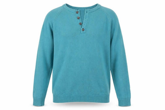 Cotton Traders Men's Green Henley Jumper Size L 100% Cotton