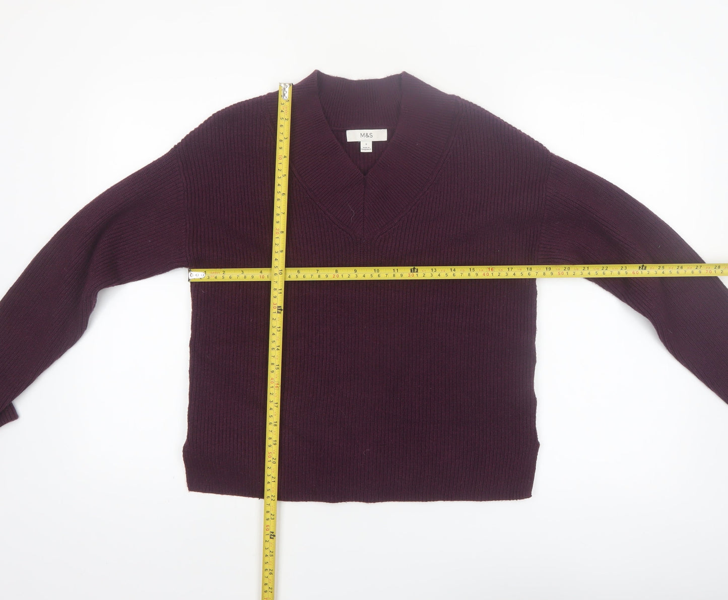 Marks and Spencer Women Purple V-Neck Knit Jumper Size S