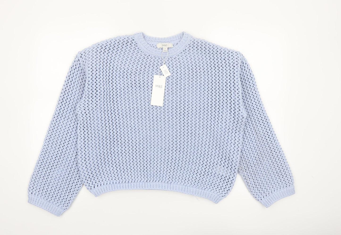 Marks and Spencer Women Blue Open-Knit Crew Neck Jumper M