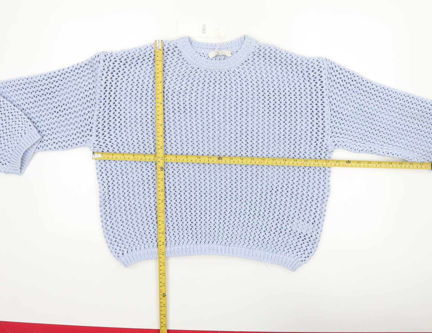 Marks and Spencer Women Blue Open-Knit Crew Neck Jumper M