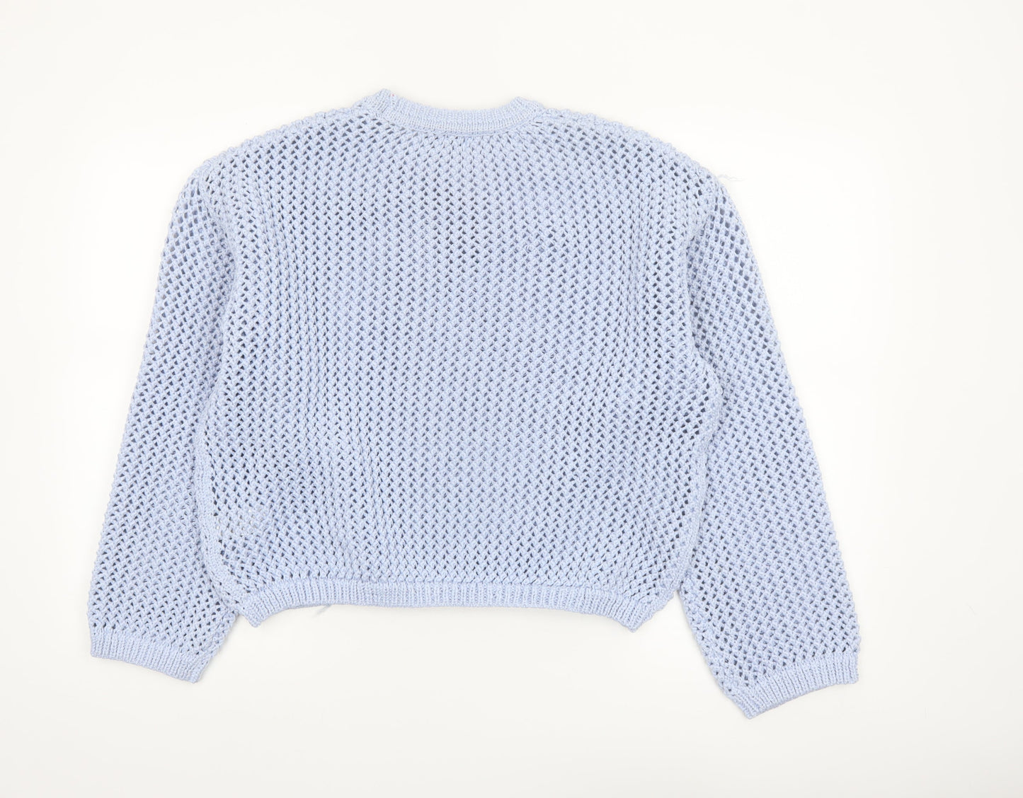 Marks and Spencer Women Blue Open-Knit Crew Neck Jumper M