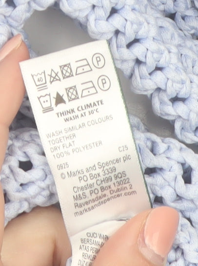 Marks and Spencer Women Blue Open-Knit Crew Neck Jumper M