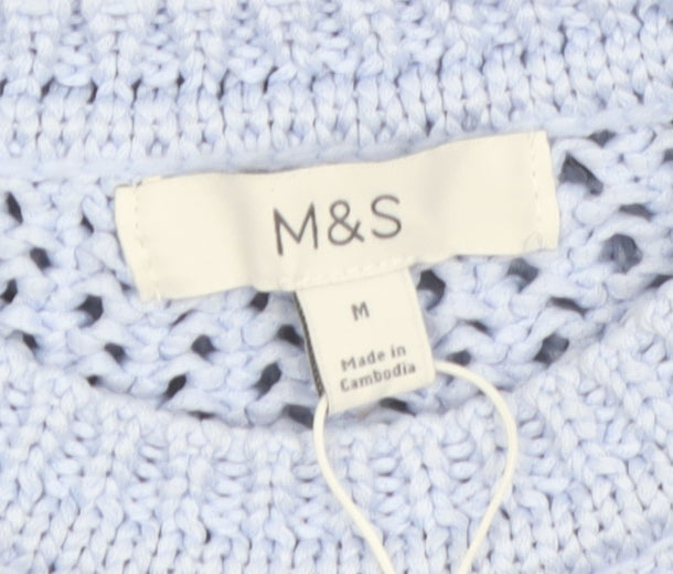 Marks and Spencer Women Blue Open-Knit Crew Neck Jumper M