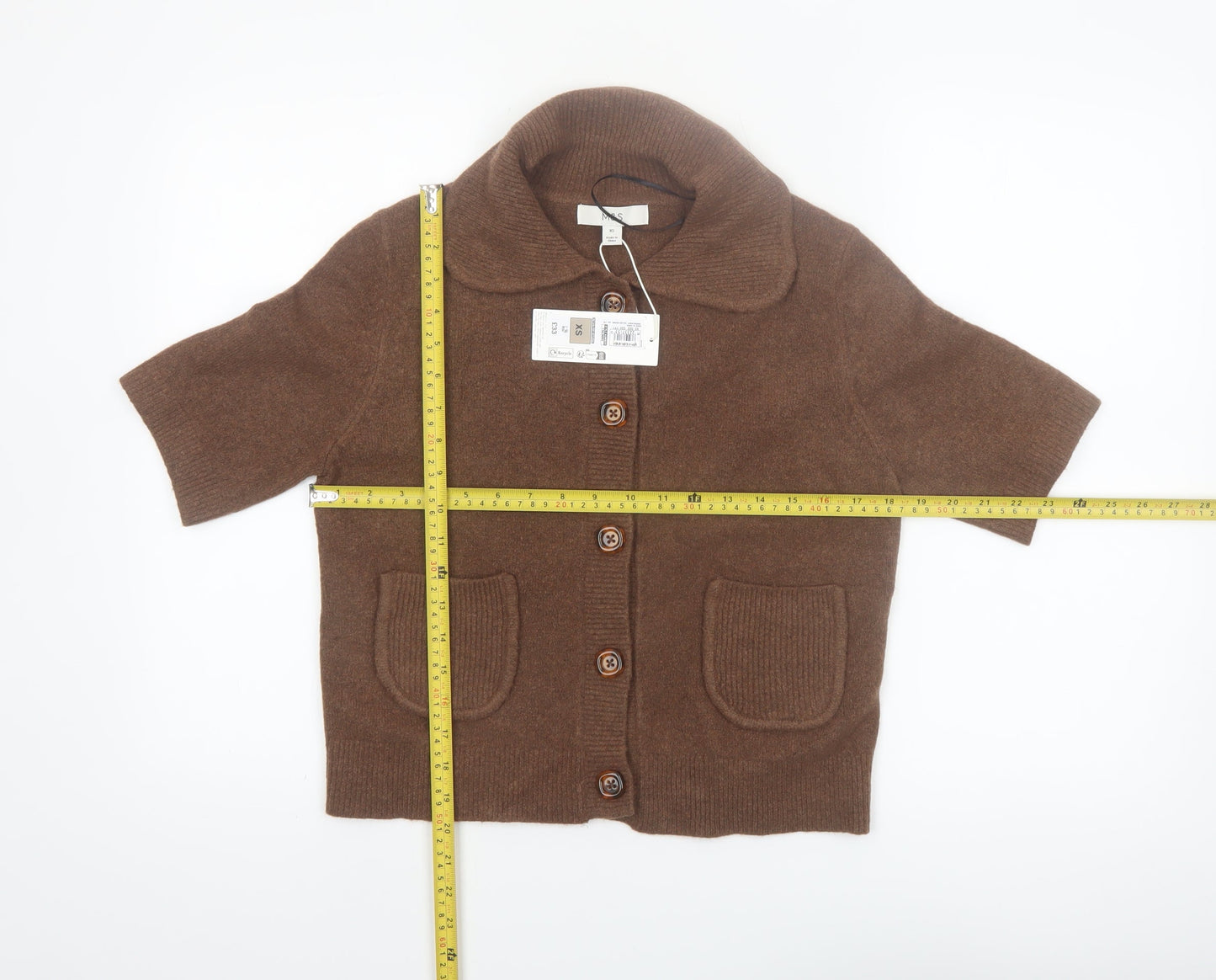 Marks and Spencer Women Brown Collared Short Sleeve Cardigan XS