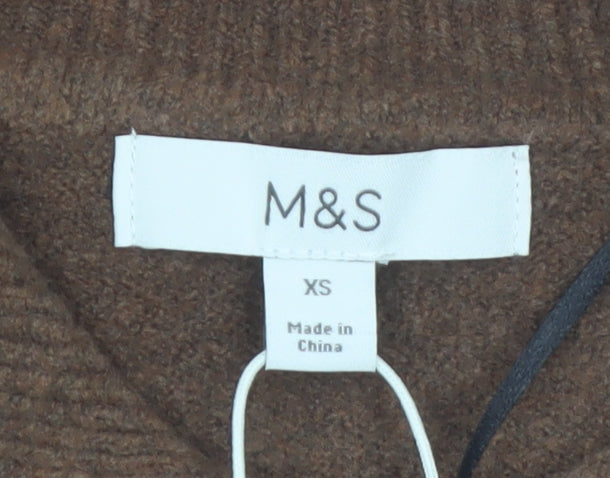 Marks and Spencer Women Brown Collared Short Sleeve Cardigan XS