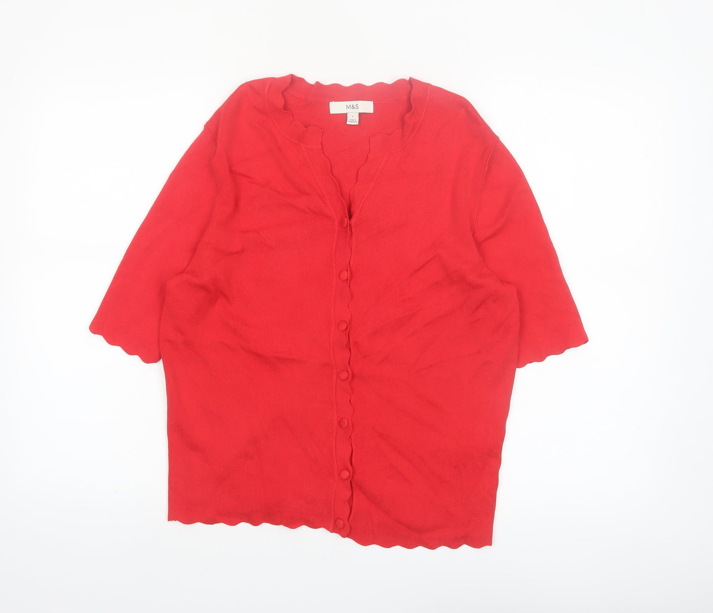 Marks and Spencer Women's Red Short Sleeve V-Neck Cardigan L