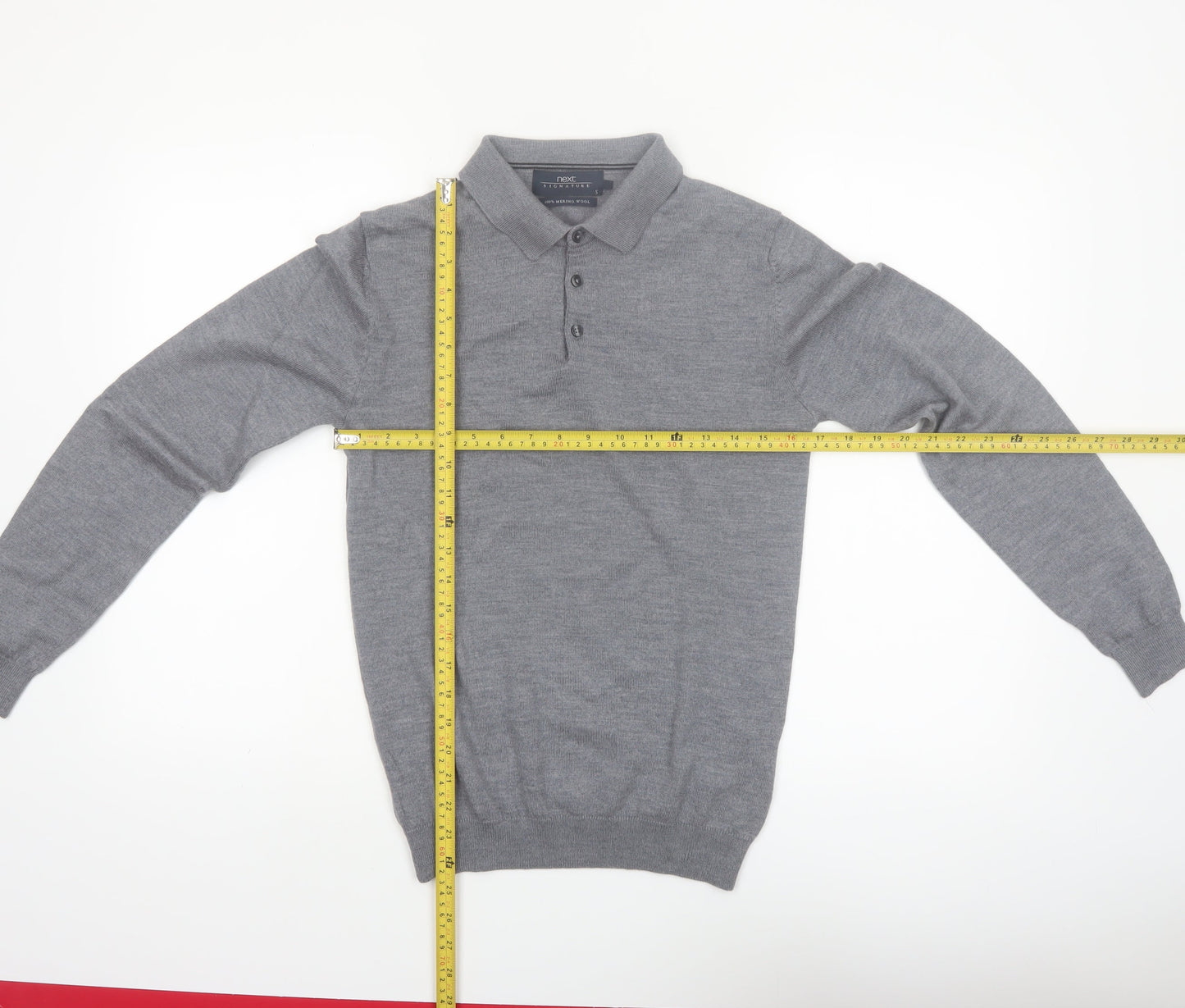 Next Men Grey Merino Wool Collared Henley Jumper Size S