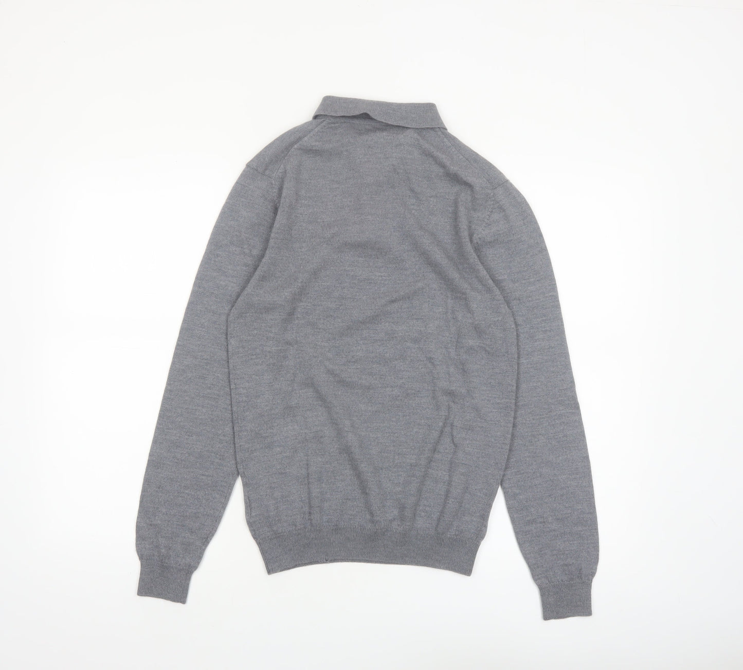 Next Men Grey Merino Wool Collared Henley Jumper Size S