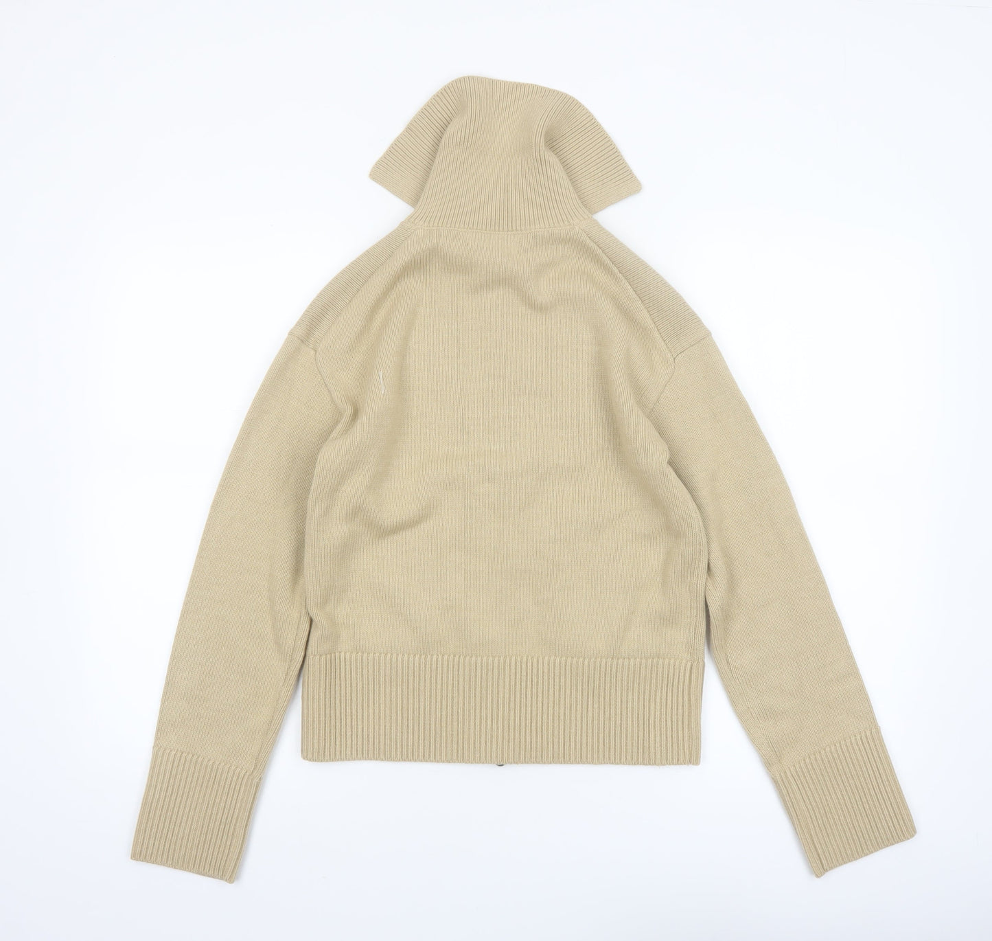 Marks and Spencer Womens Beige XS Full Zip High Neck Cotton Blend Jumper
