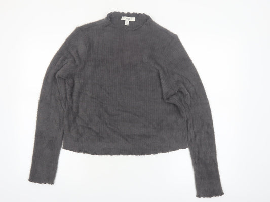 Marks and Spencer Women Grey Size 12 Mock Neck Long Sleeve Jumper