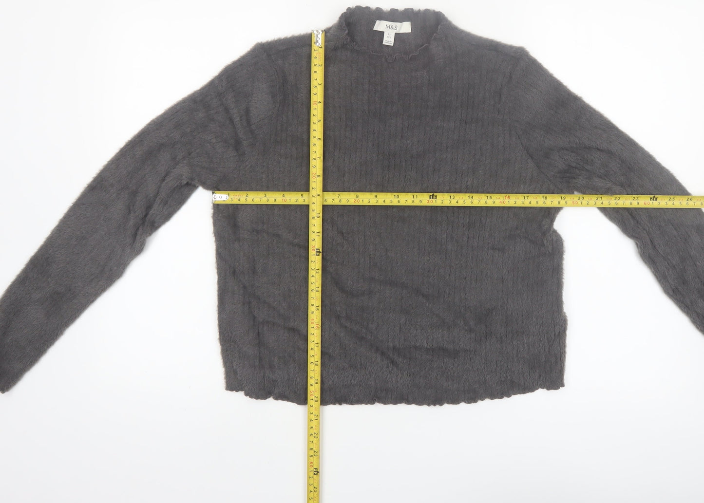 Marks and Spencer Women Grey Size 12 Mock Neck Long Sleeve Jumper
