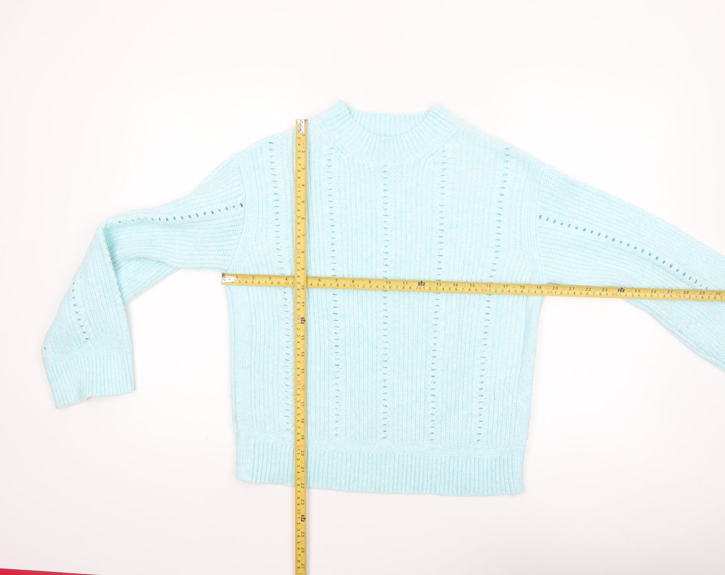 Marks and Spencer Women’s Blue Open Knit Mock Neck Jumper Size S