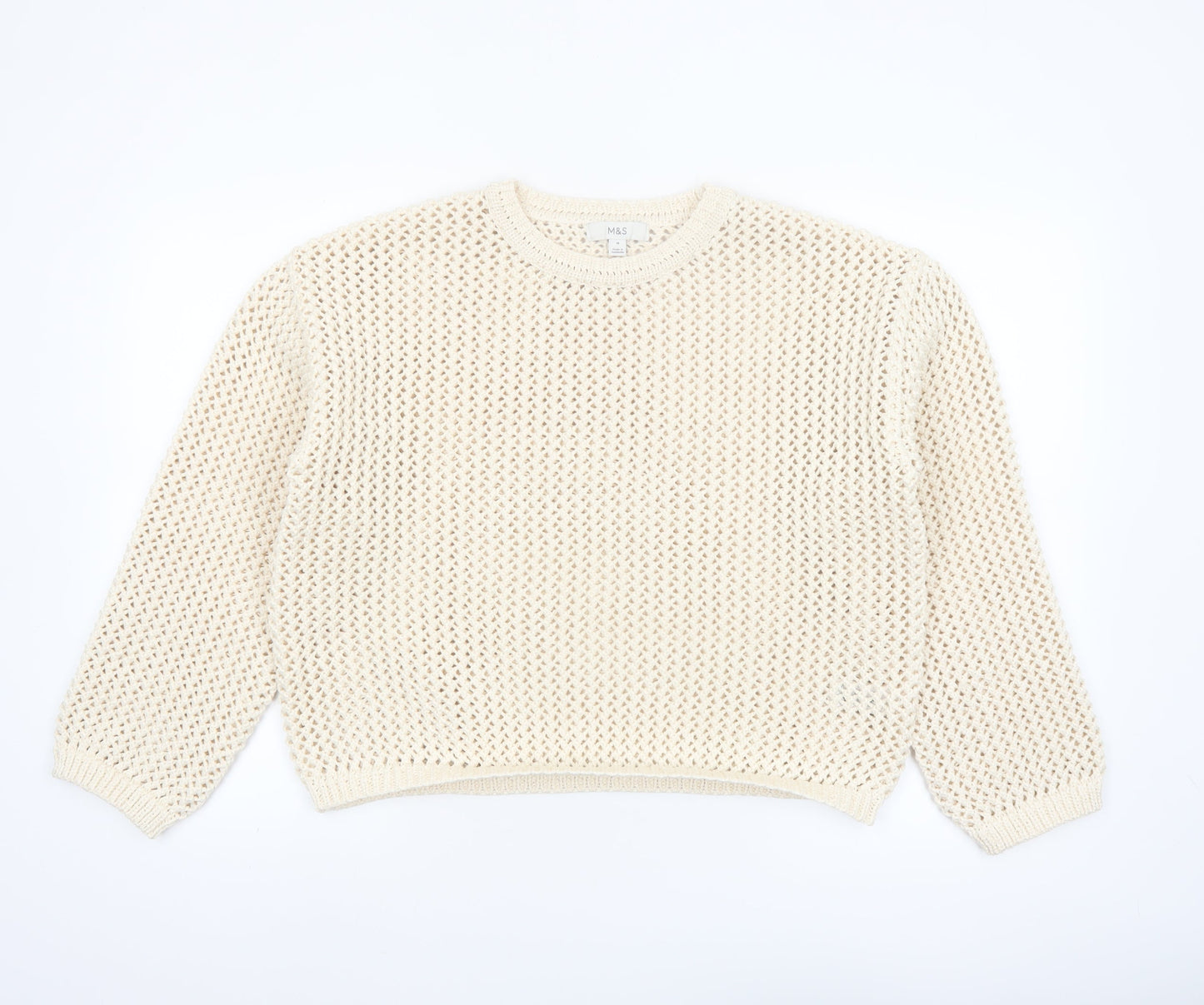 Marks and Spencer Womens Ivory Open Knit Relaxed Pullover Jumper M
