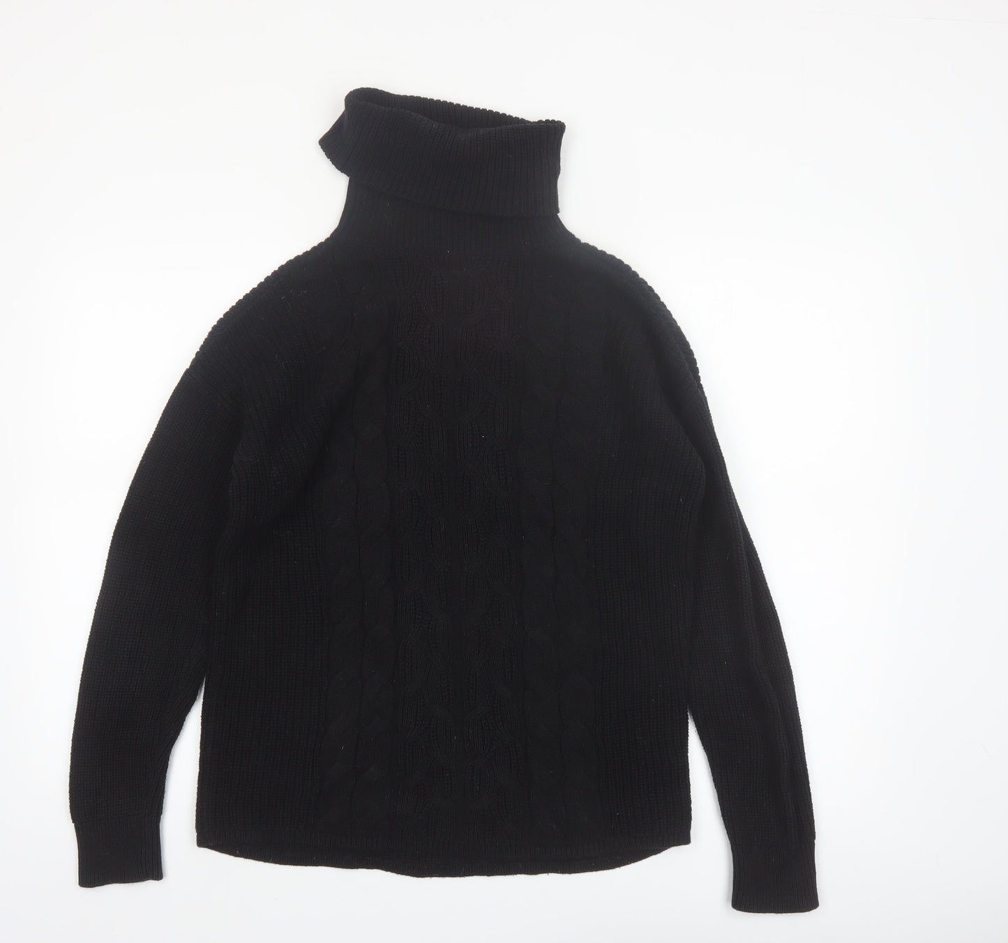 GAP Women's Black Roll Neck Cable-Knit Cotton Jumper Size S