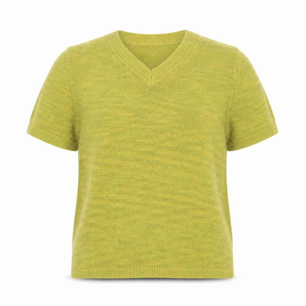 Marks & Spencer Women's Green V-Neck Cotton Blend Short Sleeve Knit T-Shirt Small