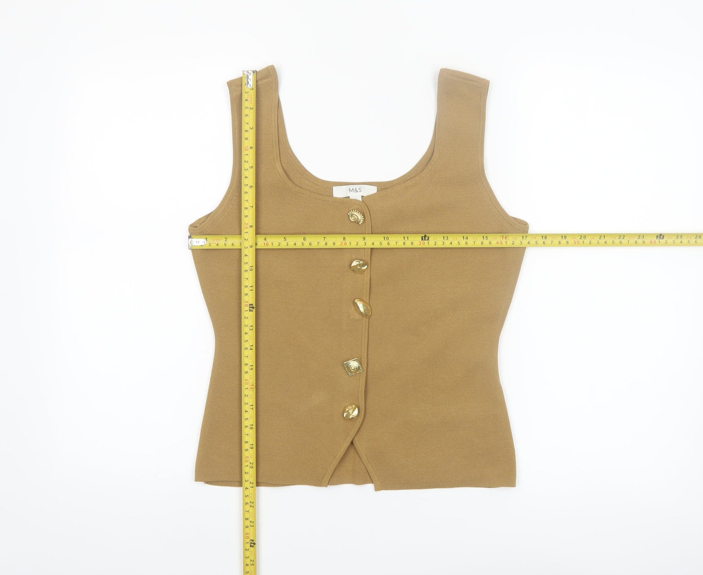 Marks and Spencer Women's Brown Knit Button Tank Top S