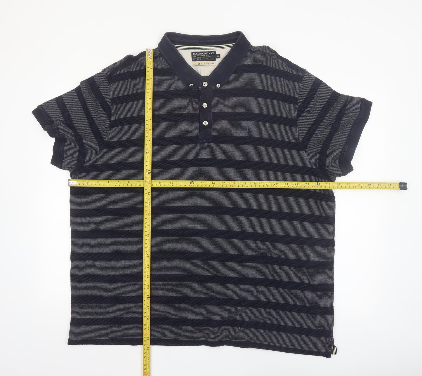 Hammond & Co Men's Navy Grey Striped Cotton Polo Shirt XXL Classic Fit