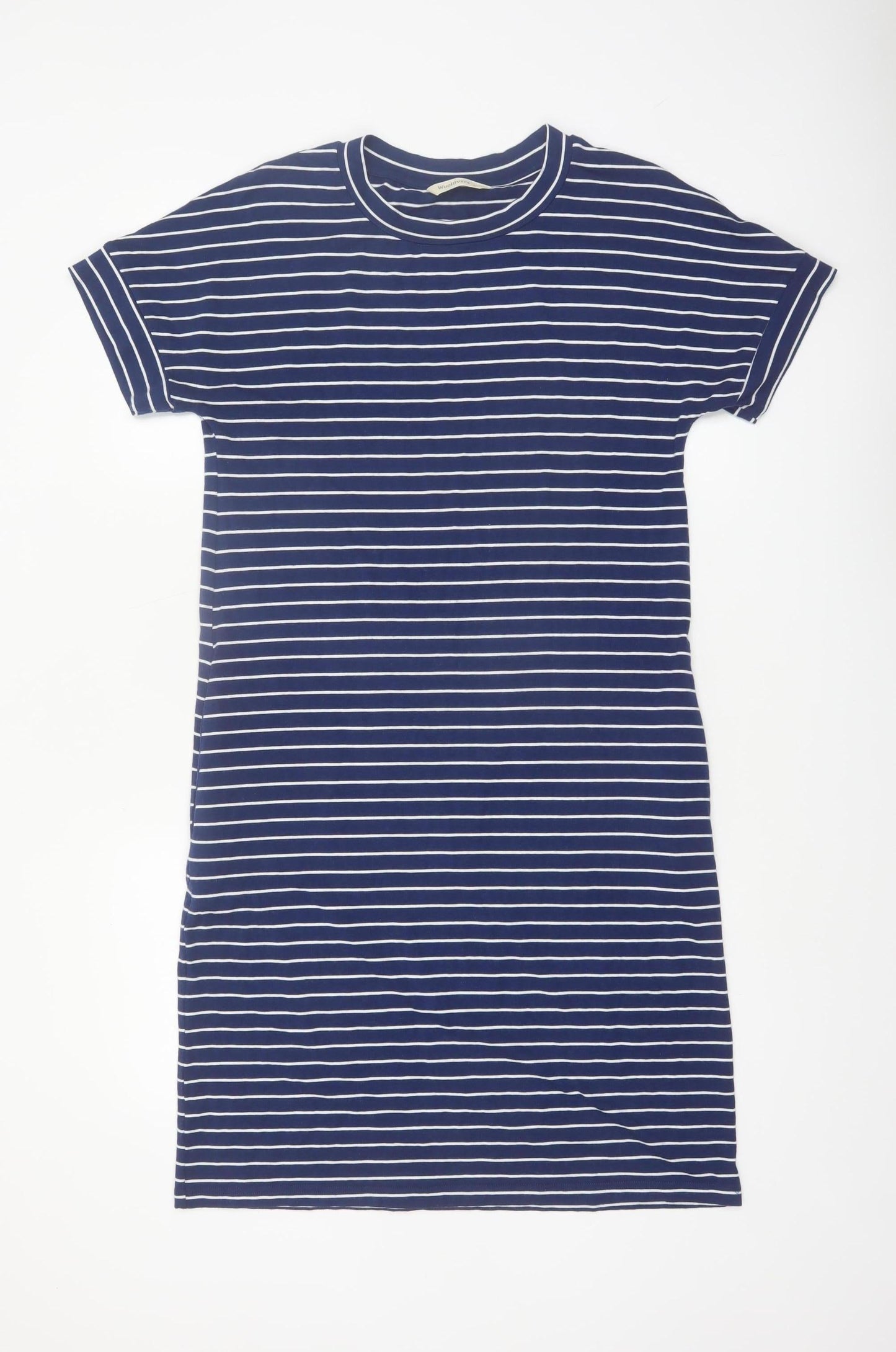 Woolovers Women Blue Stripe T-Shirt Dress Size S Casual Cotton