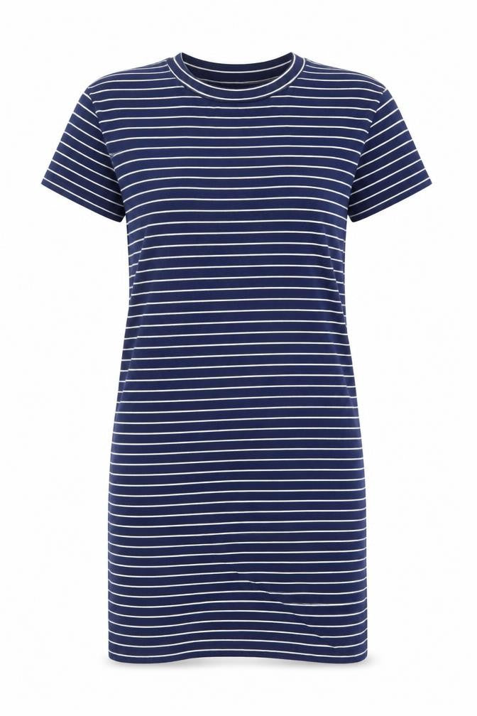 Woolovers Women Blue Stripe T-Shirt Dress Size S Casual Cotton