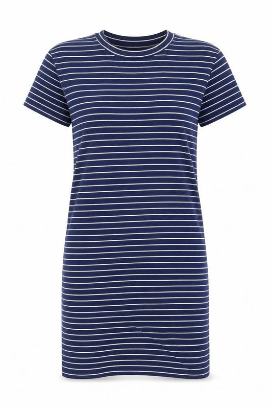 Woolovers Women Blue Stripe T-Shirt Dress Size S Casual Cotton